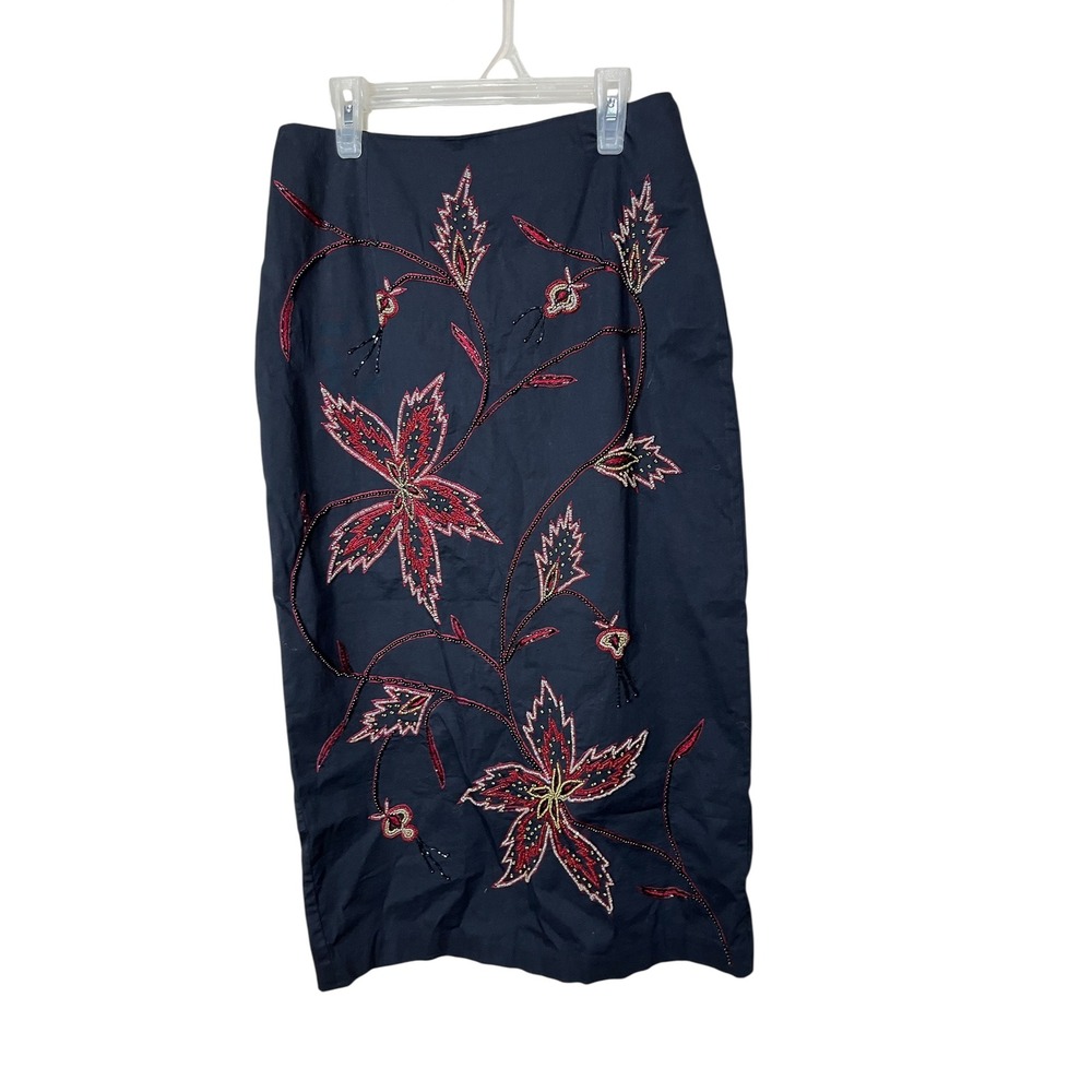 Vintage‎ DOLCE Apparel Black Floral Beaded Embellished Skirt Womens size Small